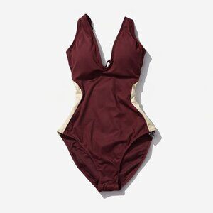 TA3 Plungey Contour One Piece Swimsuit Dark Cherry/Oat Medium X-Long Shaping NWT